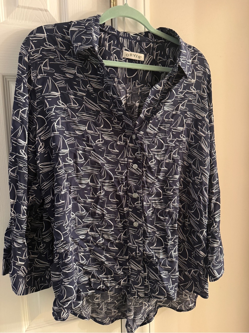 Orvis Navy Blue and White Sailboat Button-Down Shirt